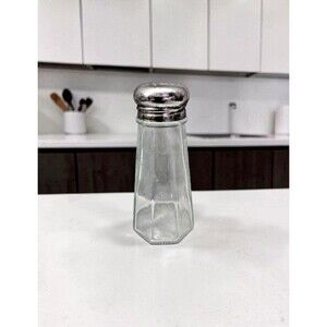 Vintage Style Glass Salt Shaker Metal Lid Octagon Base TPC